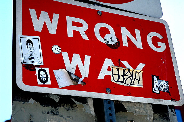 Wrong Way Sign, Sunset Boulevard at Holloway. Sunset Strip, West Hollywood 