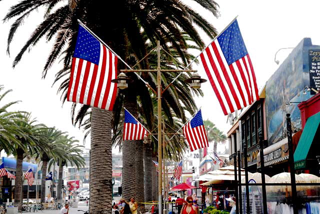 Fourth of July flags on Pier Avenue, Hermosa Beach
