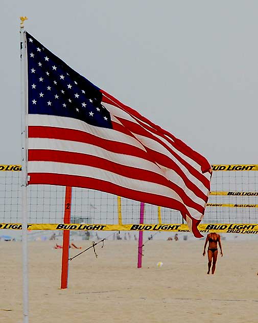 Flag at the sand volleyball area, Hermosa Beach