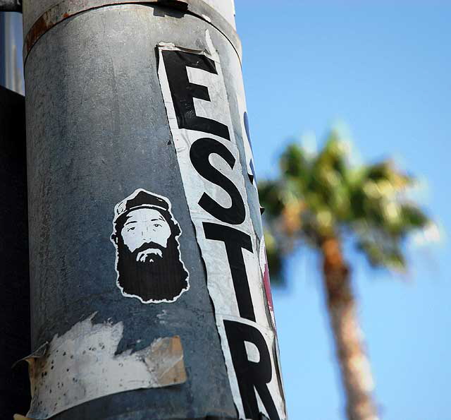 Sticker of bearded man, palm tree, Culver City