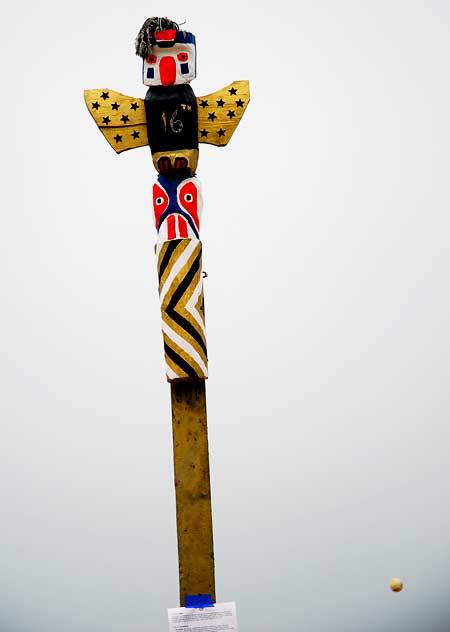 At the end of Sixteenth Street in Hermosa Beach, the totem pole at the main volleyball net, with, as you see, a volleyball - 