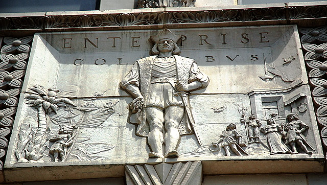 Columbus looks down on the heart of Hollywood from the Hollywood First National Bank  (6777 Hollywood Boulevard, at Highland)