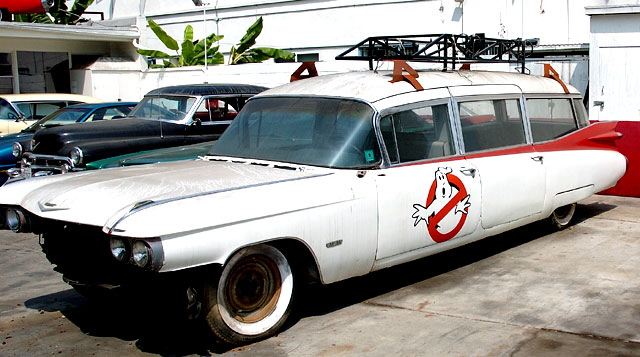 1959 Cadillac Miller-Meteor limo-style endloader combination (hearse/ambulance) used in the 1984 film Ghostbusters, known popularly as the Ectomobile (as in ectoplasm)