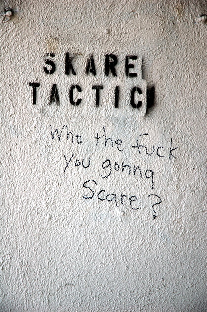 "Scare Tactic" stencil on Hollywood Boulevard, with commentary 