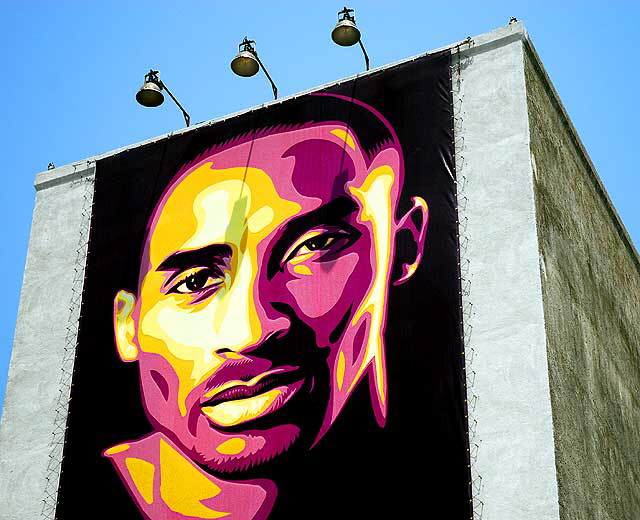 Kobe Bryant graphic behind Henry Fonda Theater, Hollywood Boulevard