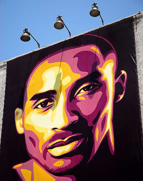 Kobe Bryant graphic behind Henry Fonda Theater, Hollywood Boulevard