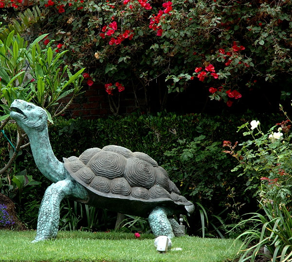 Turtle piece in rose garden, North Roxbury Drive, Beverly Hills