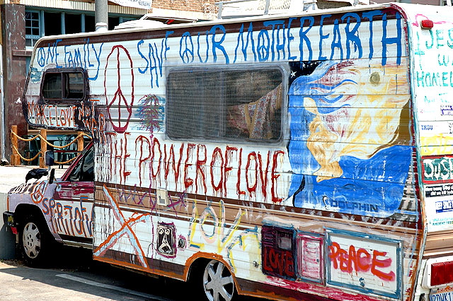 Diane's Ark, "The Spirit of Venice," in the lot where Rose Avenue ends at Ocean Front Walk, Venice Beach