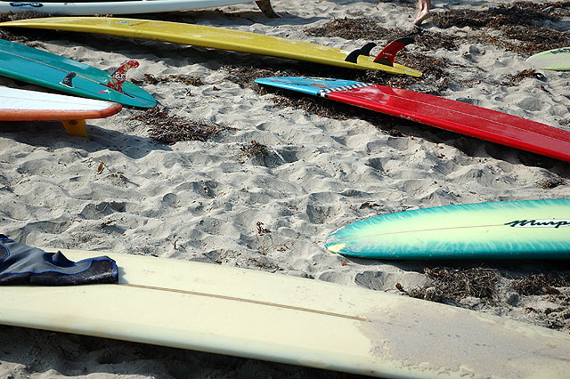 Surfboards at the Call to the Wall Surf Festival on Saturday, July 21, 2007  Surfrider Beach, Malibu