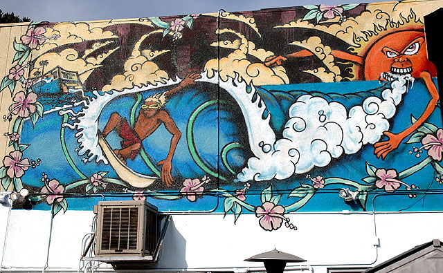 The mural on the north wall of the Malibu Surf Shack, Pacific Coast Highway, Malibu 