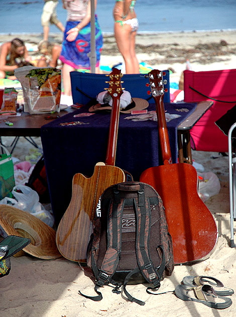 Guitars on the beach at the Call to the Wall Surf Festival on Saturday, July 21, 2007  Surfrider Beach, Malibu
