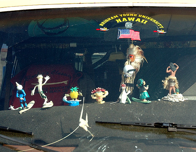 Window of a van in the parking lot at the Call to the Wall Surf Festival on Saturday, July 21, 2007  Surfrider Beach, Malibu