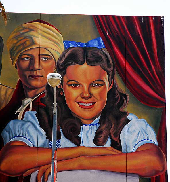 Detail of alumni mural at Hollywood High Scholl - Judy Garland and Rudolph Valentino