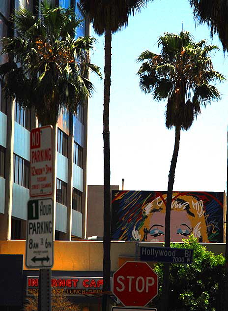 Marilyn Monroe mural on La Brea, as seen from Hollywood Boulevard