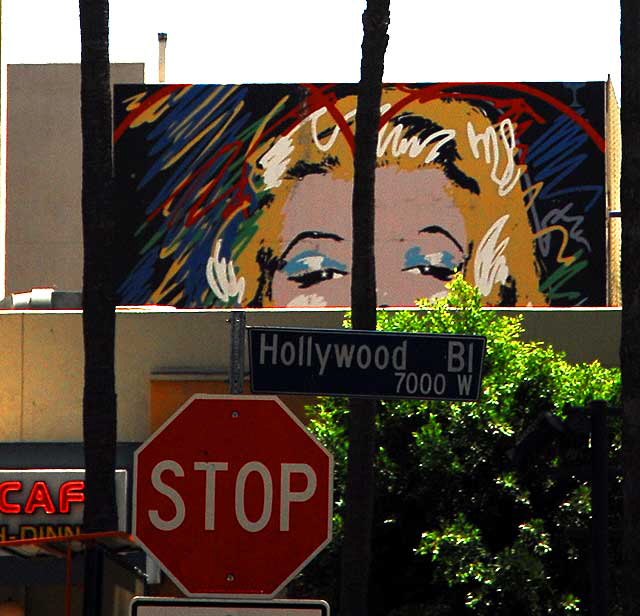 Marilyn Monroe mural on La Brea, as seen from Hollywood Boulevard