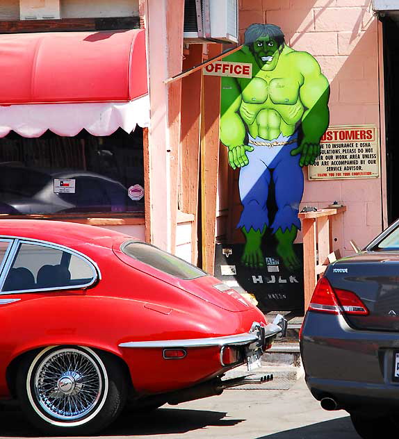 At the shop on the west side of Barris Kustom Industries, the Hulk 