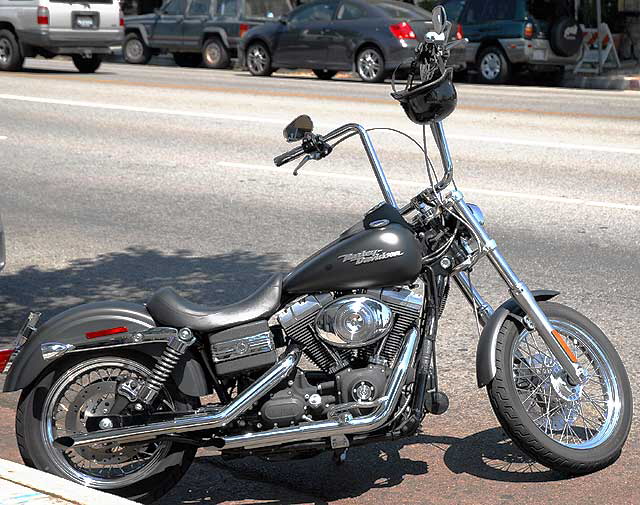 Harley-Davidson chopper parked on Ventura Boulevard in Sherman Oaks