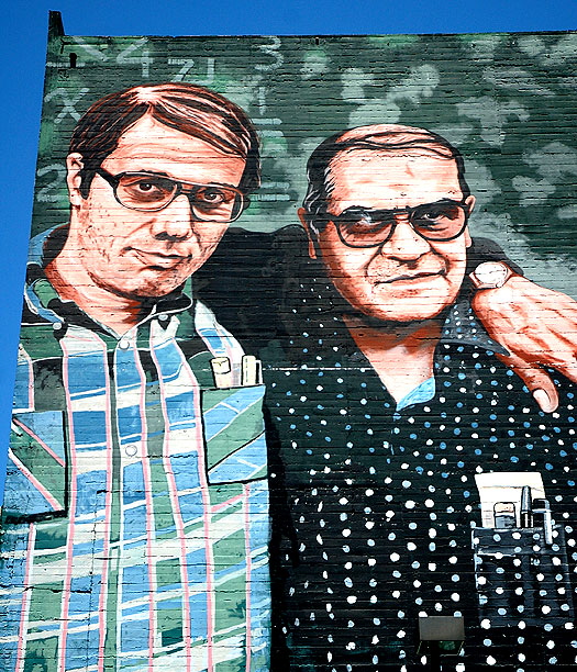 Los Angeles Teachers - Mural of Jaime Escalante and Edward James Olmos -  Hector Ponce, 1997 - Northeast corner of Wilshire and Alvarado, facing MacArthur Park 