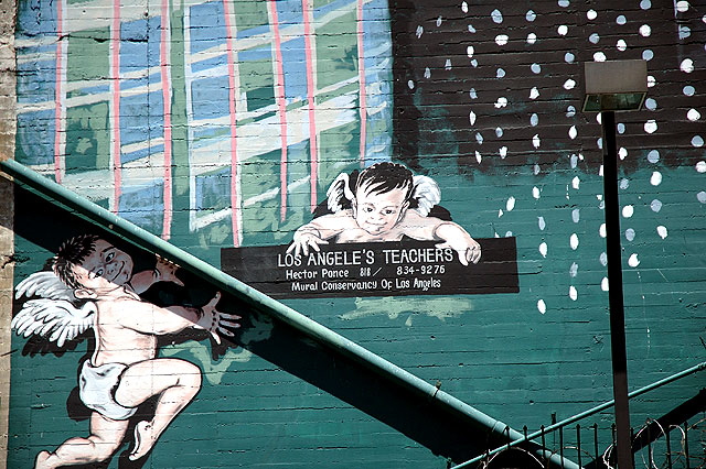 Los Angeles Teachers - Mural of Jaime Escalante and Edward James Olmos -  Hector Ponce, 1997 - Northeast corner of Wilshire and Alvarado, facing MacArthur Park 
