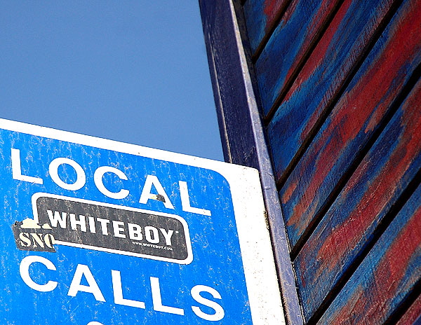 Phone sign. "Whiteboy" sticker, Venice Beach
