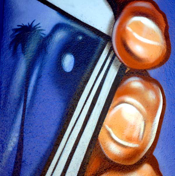 Section of commercial mural for a cell phone company - fingers and one blue palm - Melrose Avenue, Los Angeles (Hollywood area)