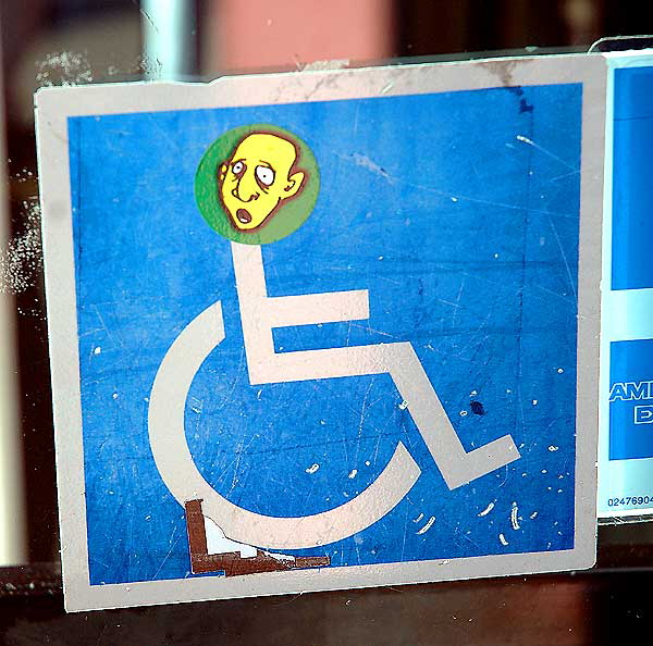 Altered handicapped access sign, Melrose Avenue, Los Angeles (Hollywood area)