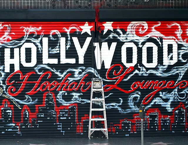 Hollywood Hookah Lounge - rollup door with ladder, Hollywood Boulevard