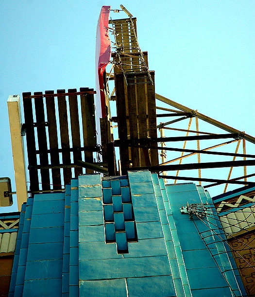 Blue wall with billboard at Hollywood Magic Company, Hollywood Boulevard