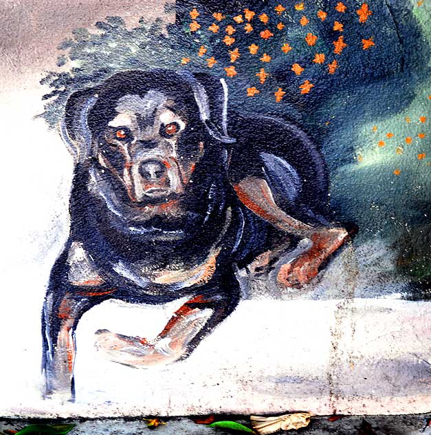 Dog detail from the mural "Remembering Venice 1913" by David Legaspi - 2003 - Main at Market Street, Venice, California