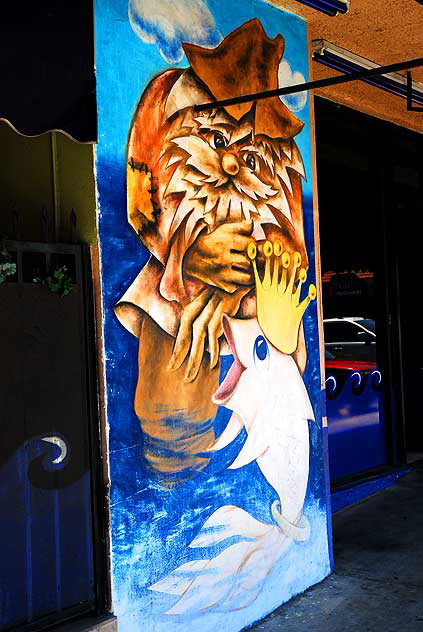 King Fish and Bearded Fisherman - graphic at seafood restaurant on Hollywood Boulevard