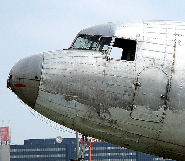 Douglas DC-3 undergoing restoration at  The Proud Bird  on Aviation Boulevard in El Segundo