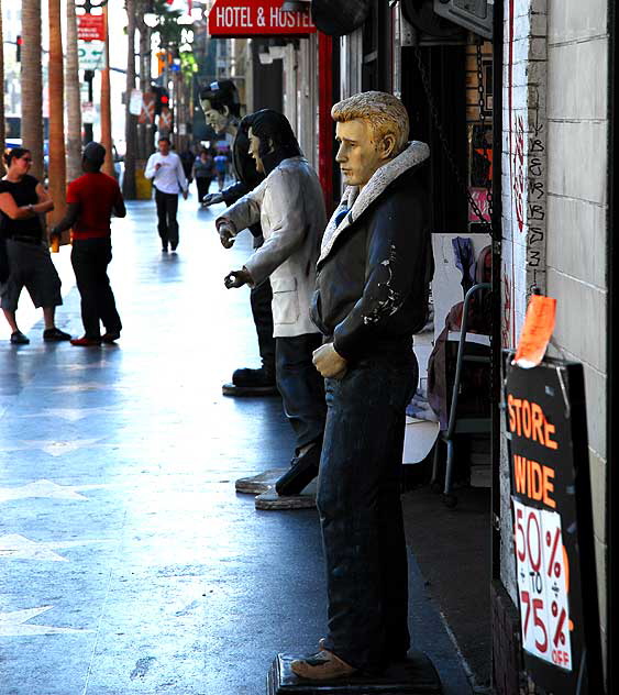 James Dean, Elvis, Frankenstein - figures at souvenir shop, Hollywood Boulevard