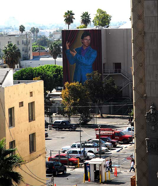 The late John Ritter on the side of the auditorium of Hollywood High School, where he was once a student