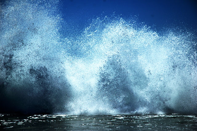 The breakwater just north of the pier, Venice Beach  backlit high surf just after noon on an early September day 