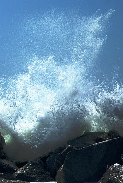 The breakwater just north of the pier, Venice Beach  backlit high surf just after noon on an early September day 