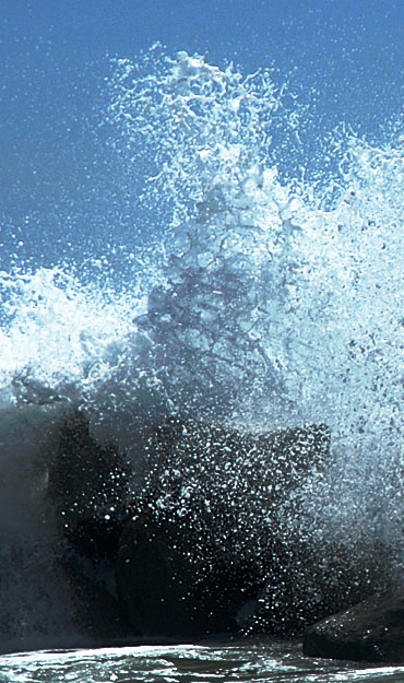 The breakwater just north of the pier, Venice Beach  backlit high surf just after noon on an early September day 