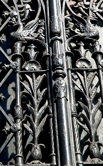 Black wrought iron work on the west wall of the Warner Pacific Theater, Hollywood Boulevard