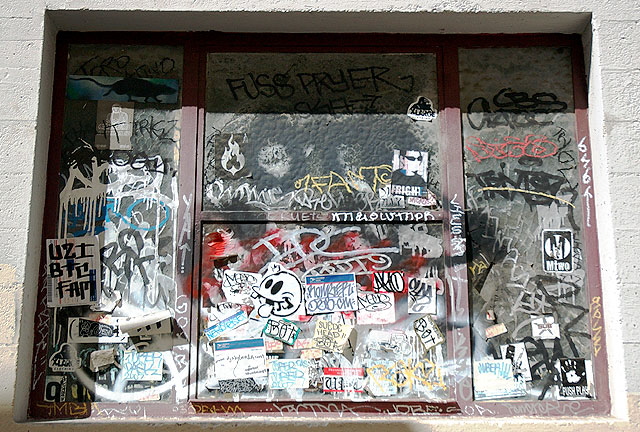 Graffiti window in alley, Hollywood 