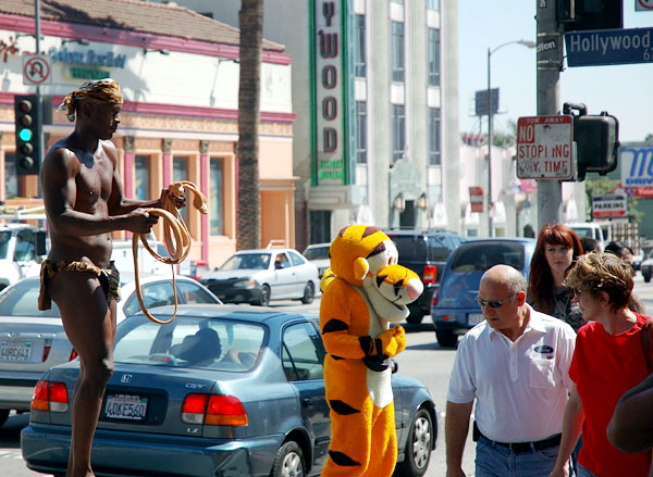 Characters at Hollywood and Highland, the Snake Man and Tigger