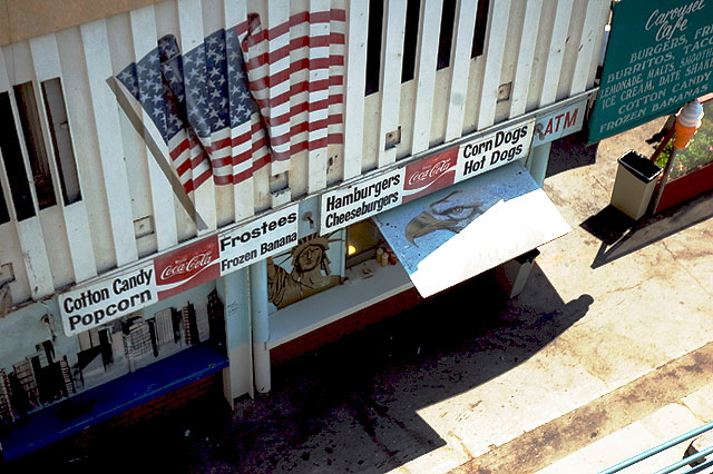 Patriotic hotdog place below the Santa Monica pier