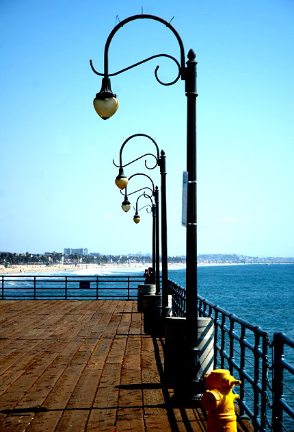 Lamps, Santa Monica pier, looking south
