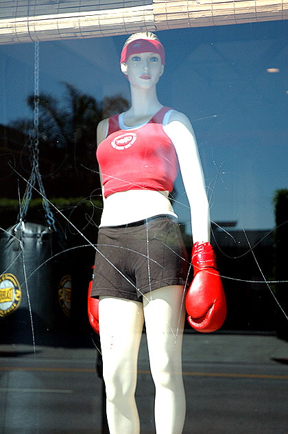 Boxer manikin, gym window, Hollywood Boulevard  