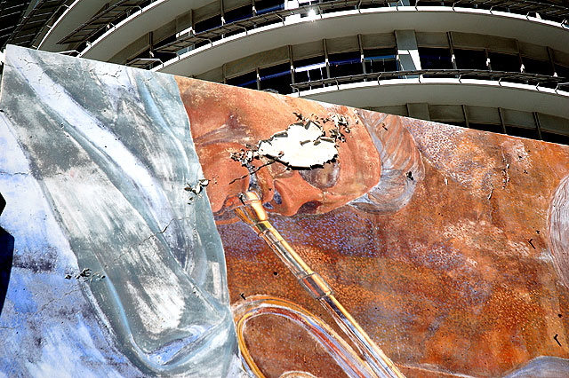 On the south side of the Capitol Records Building, Richard Wyatt's mural "Hollywood Jazz"