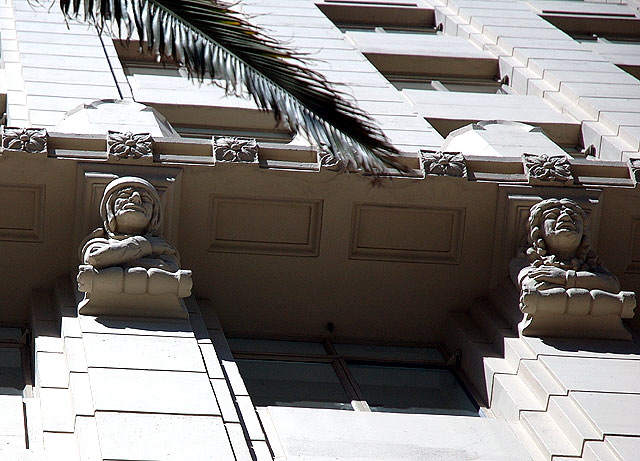 Stone faces at the Equitable Building, Hollywood and Vine  1929, Alexander Curlett, architect