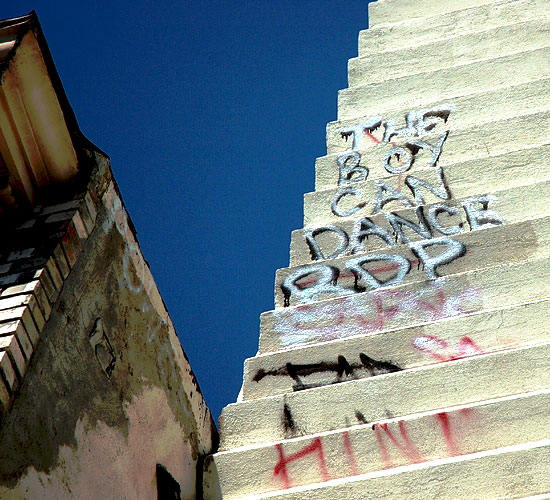 "The Boy Can Dance" graffiti above Hollywood Boulevard 