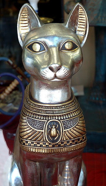 Metal cat in the window of Lotus Egyptian Gifts, Hollywood Boulevard