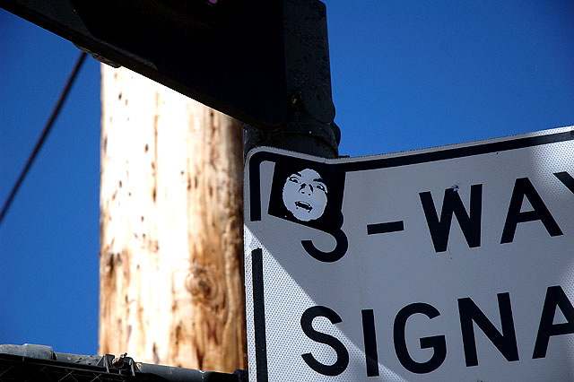 Sticker on street sign, Washington and Pacific, Venice Beach 