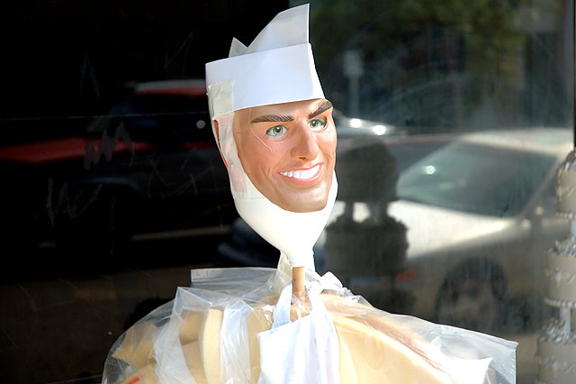 Figure on sidewalk at cake shop in Little Ethiopia - Fairfax Avenue, Los Angeles