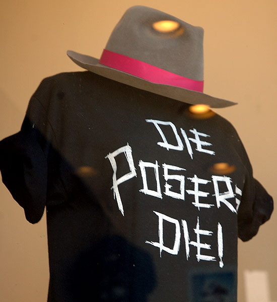 "Die Posers, Die!" shirt in a shop window in Little Ethiopia - Fairfax Avenue, Los Angeles