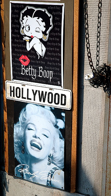 Betty Boop, Marilyn Monroe, lock and chair - souvenir store, Hollywood Boulevard at Cahuenga